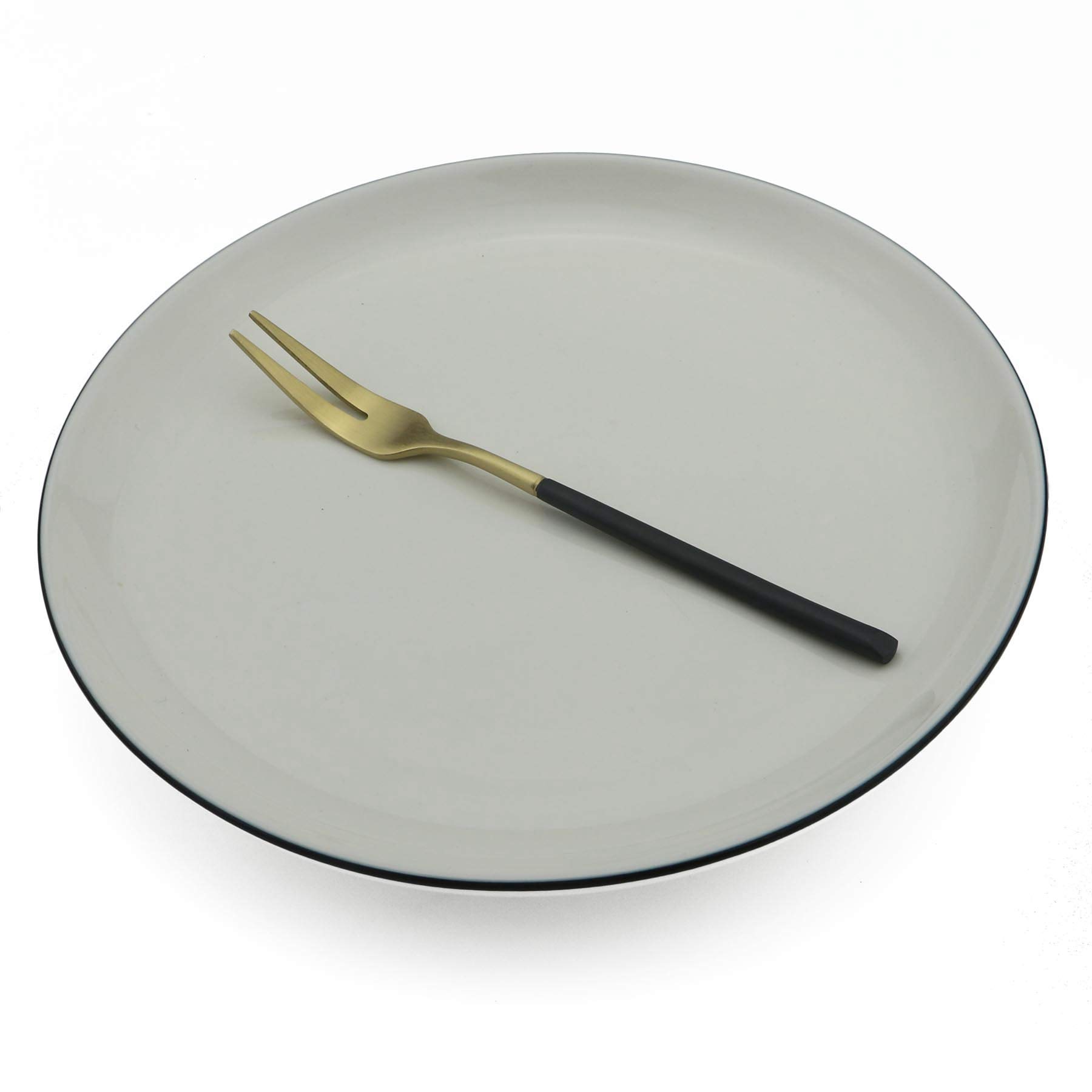 BRIIEC 6 Pieces Matte Black Gold 2 Tines Cake Fork 18/10 Stainless Steel Silverware Set