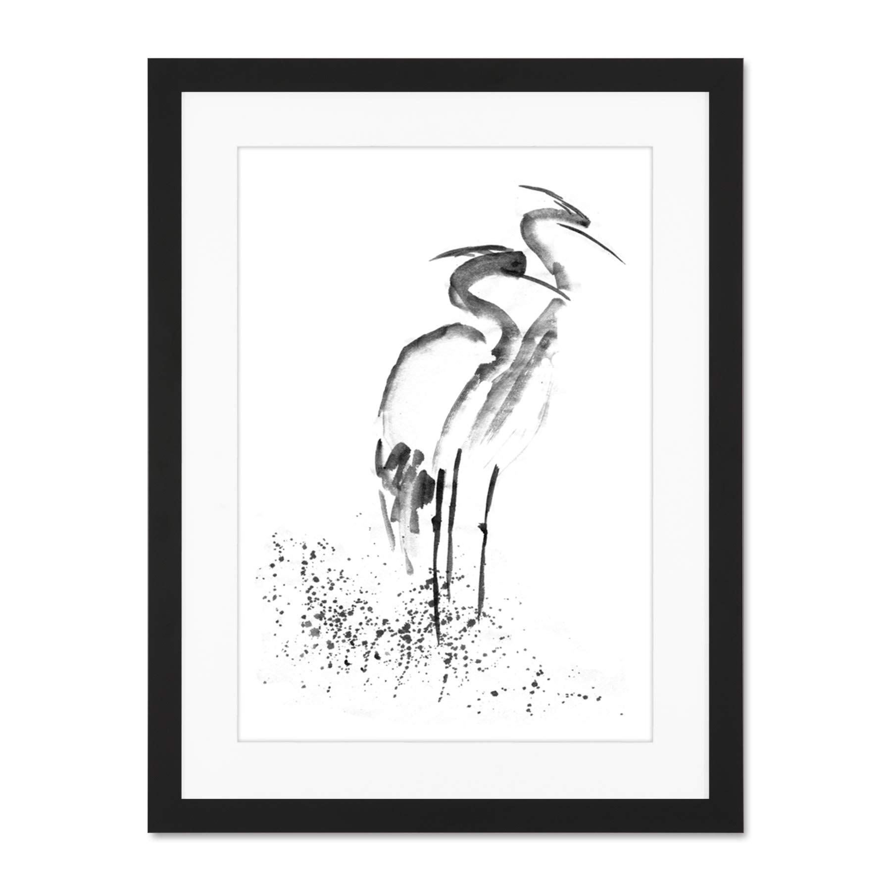 Wee Blue Coo Heron Ink Drawing Large Framed Art Print Wall Poster 18x24 inch