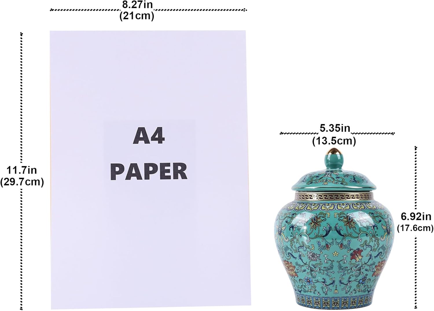 Handcrafted Enamel Ginger Jar-Vibrantly Colored Chinoiserie Vase,Blue and White Porcelain Ceramic Decorative Jar with Lid for Home Decoration and Storage (General Green)