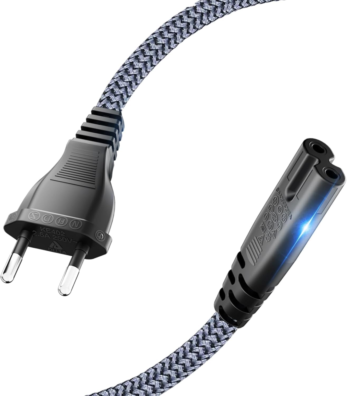 Stromkabel 2 Polig, Goalfish Netzkabel Stromkabel Strom Kabel Stecker Typ C Eurostecker (CEE 7/16 auf C7) Nylon-Geflecht Kleingerätekabel mit VDE für PS5 / PS4 / PS3 / Xbox Serie X/S,TV Blu-Ray