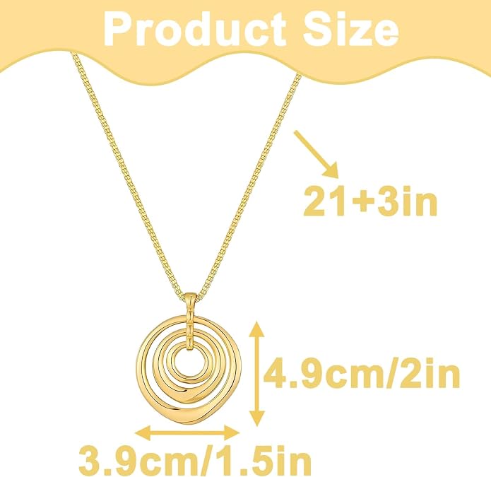 Gold Chunky Necklace for Women, Long Spiral Pendant Chain Jewellery