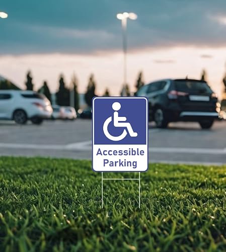 Set of 3 Double Sided 12x16 Inches \"Accessible Parking\" Plastic Sign with Metal H-Stakes - Reserved Spaces for Handicap Permit Vehicles - Restricted Parking for Vehicles with Authorization - Thumbnail 3