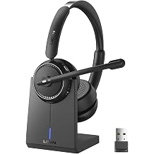 Wireless Headset with Mic for Work, Bluetooth Headset with Microphone AI Noise Cancelling & Mute Button, Wireless Headphones with Mic for Work/Home/Office/Call Center/PC/Laptop/Computer/Teams/Zoom