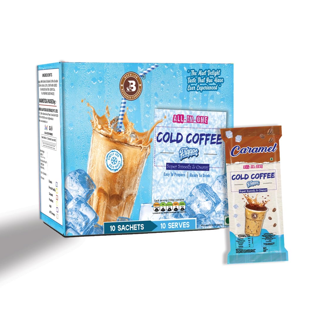 Brew Lab All-In-One Cold Coffee Frappe Powder Sachet | Five Different Assorted Flavor | 10 Sachets Box | 100% Arabica Coffee | Super Smooth And Creamy Coffee (Caramel) (B0CMQS7FFT) Amazon Price History, Amazon Price Tracker