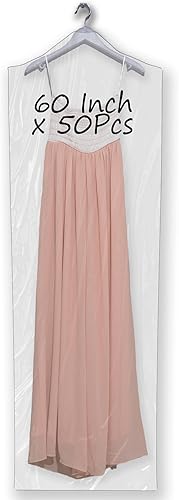 Bolsa de limpieza en seco de 60 pulgadas 50 bolsas de plástico transparente extra largas para vestidos, bolsas de ropa desechables para colgar ropa