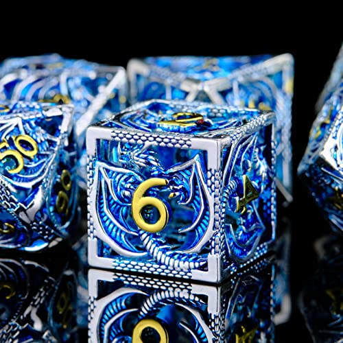 Cttasty Dnd Dice Set Hollow Metal Dice Set Handmade 7Pcs Polyhedral Dice Set Dnd Rpg Mtg Role Playing Game Dice Set D&D Dice With Gift Case For Dnd Dungeons And Dragon (Sky Dragon) #TOP4