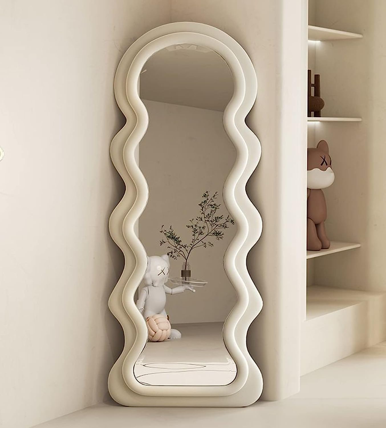 FAVEDECOR Full Length Mirror 62.9"x23.6", Irregular Wavy Floor Mirror