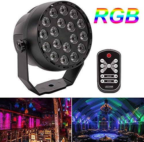 Newest Stage Par lights Sound Activated DMX Wall Light Party Lights RGB UV 18 LEDS Stage Lights Disco DJ Clubs Bar Party Lights 7 Colors with Remote Control(RGB-18LEDS)