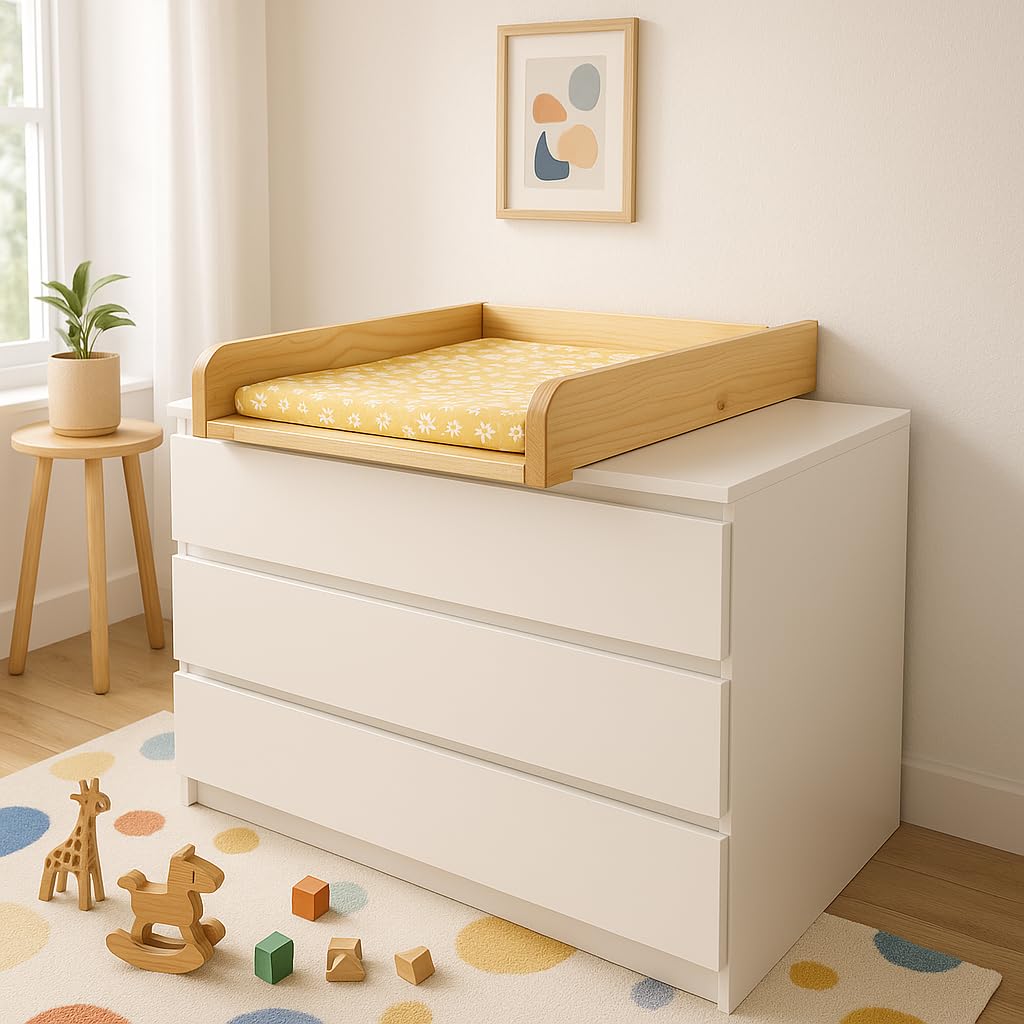 Cambiador bebé de Madera para Cómoda – Accesorio Compatible Hemnes y Malm – Bandeja Cambiador para bebé con Profundidad Ajustable 48 a 60 cm y Fieltros Antirayaduras