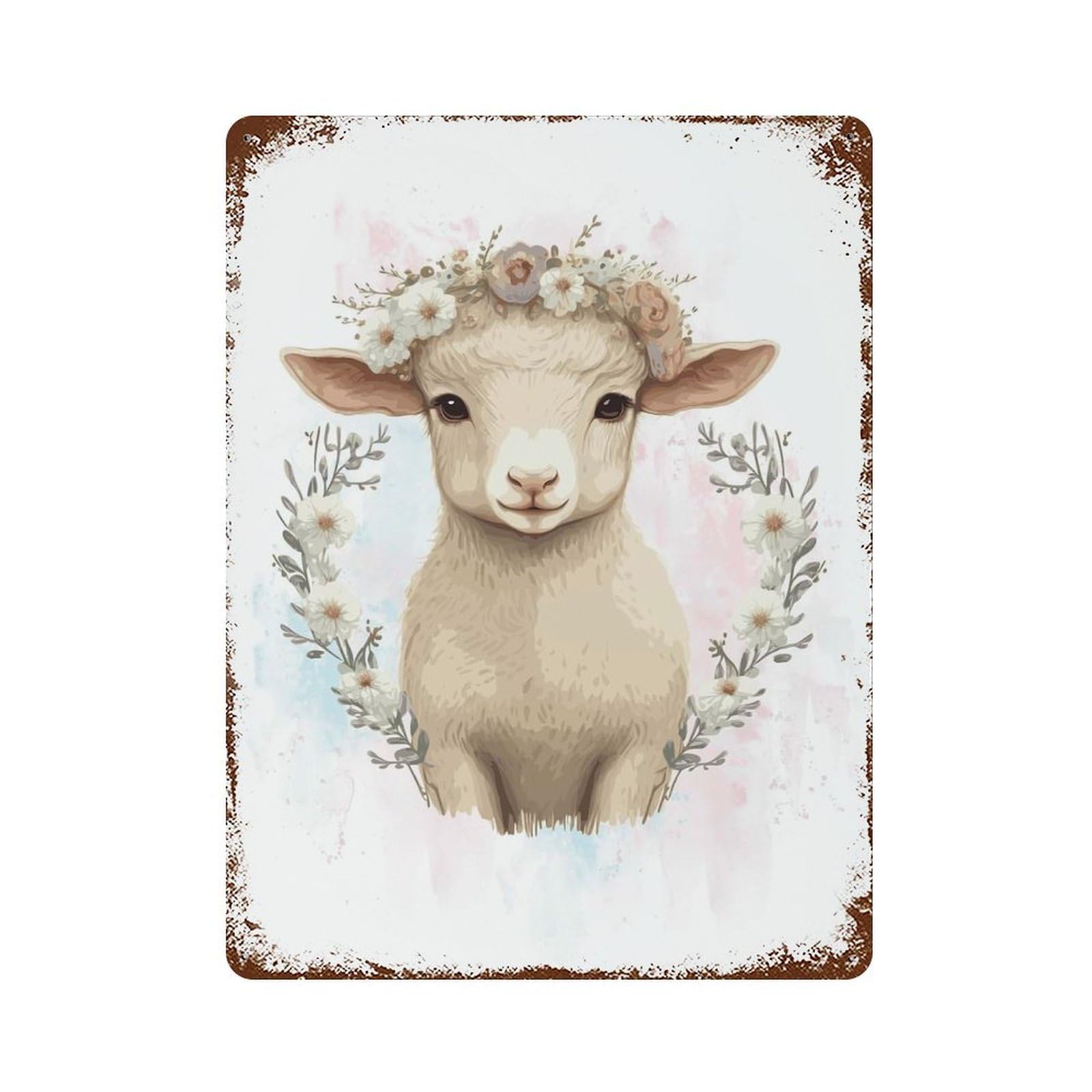 Cute Baby Sheep Lamb Retro Metal Sign 15.7"x11.8", for Patio, Garden Room And Bar Decor, Vintage Wall Decor