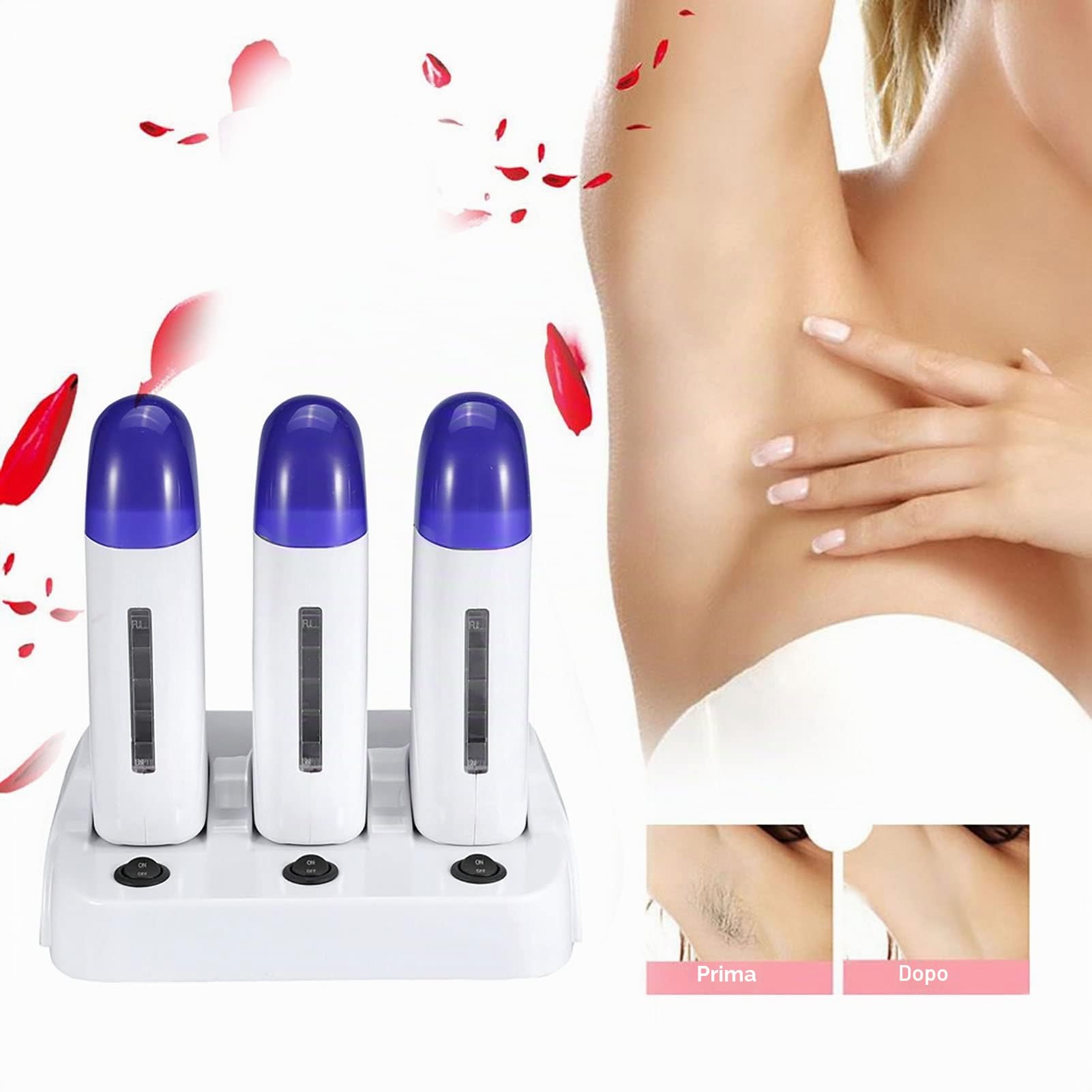 Scaldacera Professionale 03 (220-240V) con Adattatore Europeo a Tre Pin per Cartucce di Cera e Rullo Depilatorio per Macchina per la Depilazione del Corpo