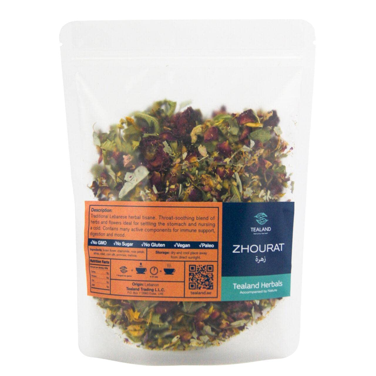 Herbal Zhourat Herbal Mix Tea Antioxidant Rich Natural Ingredients & Pure Taste Caffeine-Free Stress Relieving Immune Support 50g