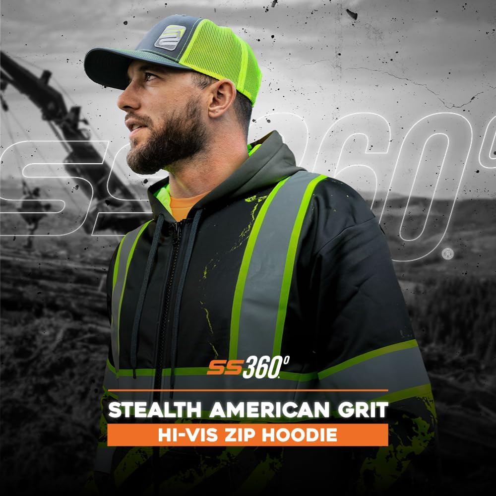 SafetyShirtz Men's SS360 ANSI Type-O and Enhanced Visibility Stealth Graphic Hoods and Zip Ups - Image 2