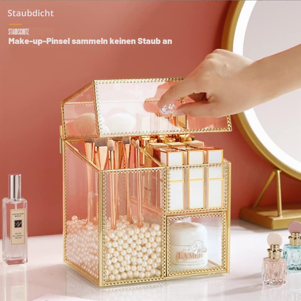 YUEHUA Multifunktionaler Make up Pinselhalter Vintage Klarglas Kosmetikpinsel Organizer zur Aufbewahrung von Parfüm, Nagellack, Lippenstiften, Gesichtscreme, Make up Pinseln