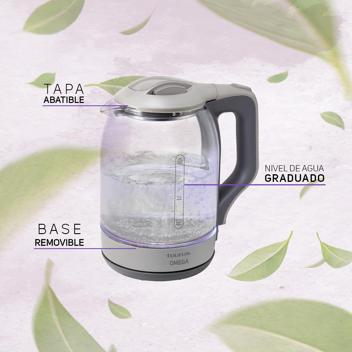 Amazon.com: Taurus Omega | Glass Electric Teapot with Lead Light | Electric  Kettle | Appliances | Wireless Jug | 1.8 liters | 65 ounces | Water boiler  | Minimalist: Home u0026 Kitchen