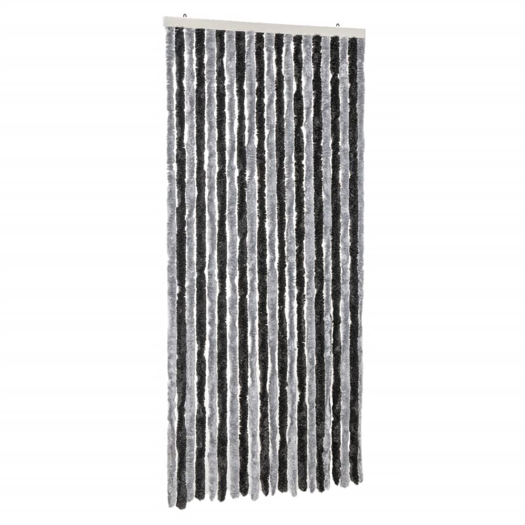 vidaXL Fly Curtain, Fly Screen for Window Living Room Doorways, Door Curtain for Decorations, Fly Blind, Grey and Black 90x220 cm Chenille