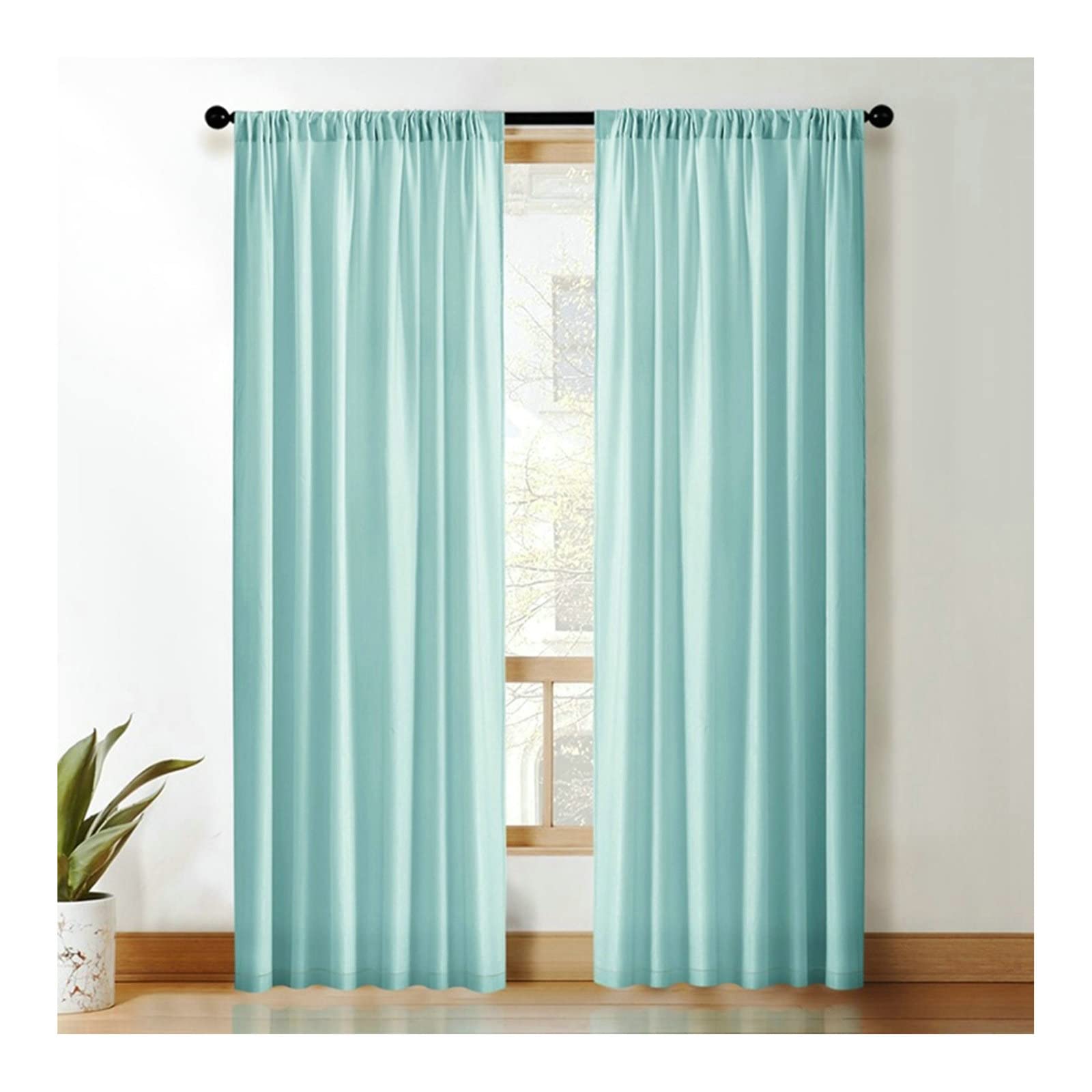 Aeici Zasłona woalowa, zasłona okienna do salonu 107 x 214 cm zasłony woalowe, zestaw 2 kolorów w czystej kolorystyce, welur, niebieski