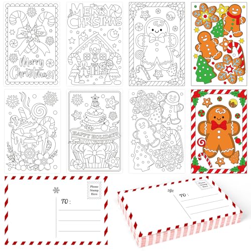 Cartes postales de Noël à colorier Whaline pour occuper intelligemment les enfants à l'école