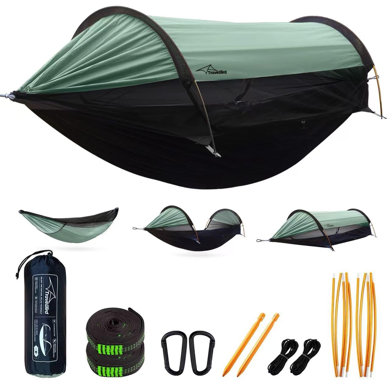 Travel Bird Camping Hammock Tent with Mosquito Net and Sunshade, 290 * 140CM Extra Large Space, Multi-mode Lightweight Hanging Hammocks Tree Straps Swing, Ground Tent for Outside, Hiking — image 1