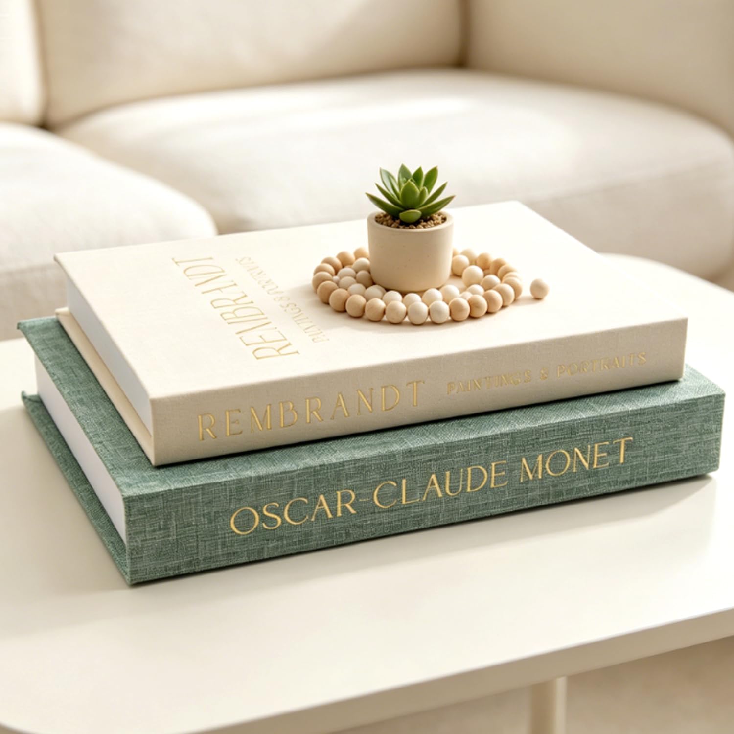 Decorative Books Set of 2, Grass Green & Beige