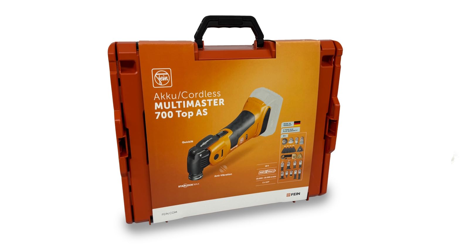 Fein Akku Multimaster AMM 700 MAX TOP AS (18 V, ohne Akku, AMPShare, StarlockMax, Multitool inkl. Zubehör-Set 60-teilig für Holz, Kunstsoff + Metall, Multifunktionswerkzeug, in L-Boxx) 71293663000