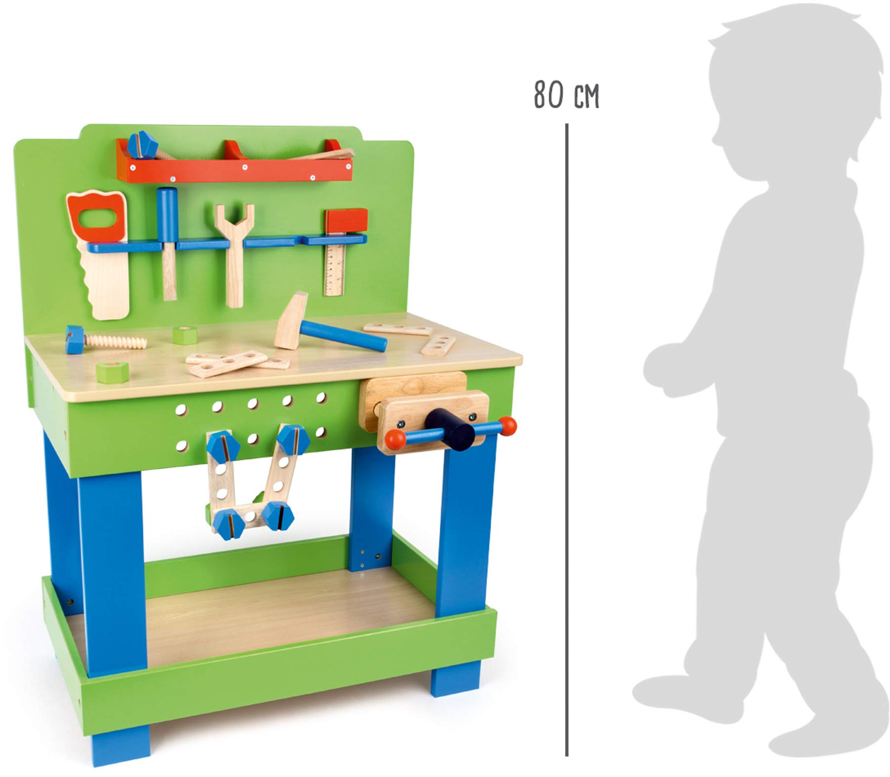 Small Foot 1579 Etabli Junior en bois, avec étau, accessoires et outils, à partir de 3 ans jeu