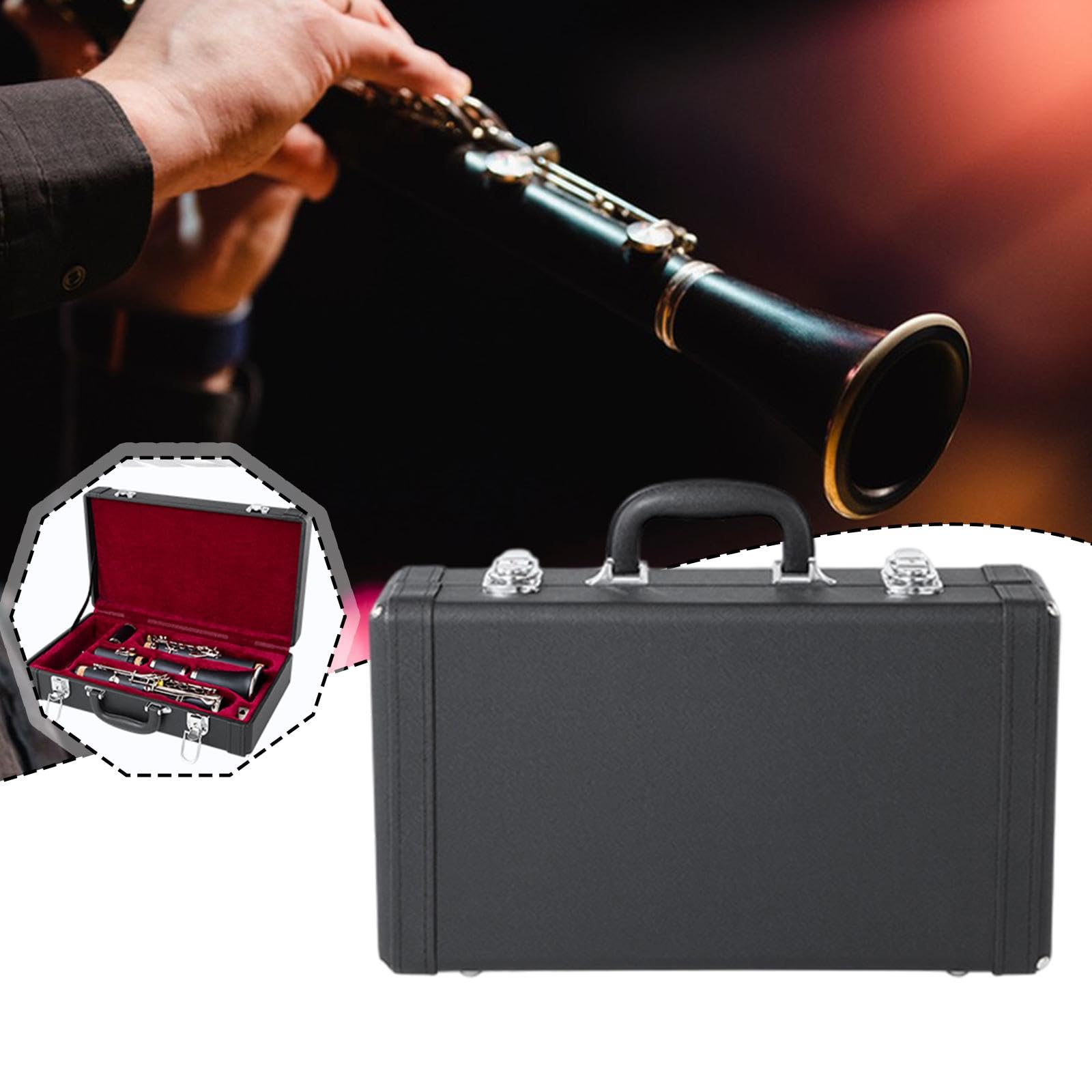 Custodia Clarinetto Bb Borsa Trasporto Accessorio Musicale Valigetta Protettiva Interno Velluto PU Pelle Resistente Doppia Chiusura Adatta per Viaggio, L