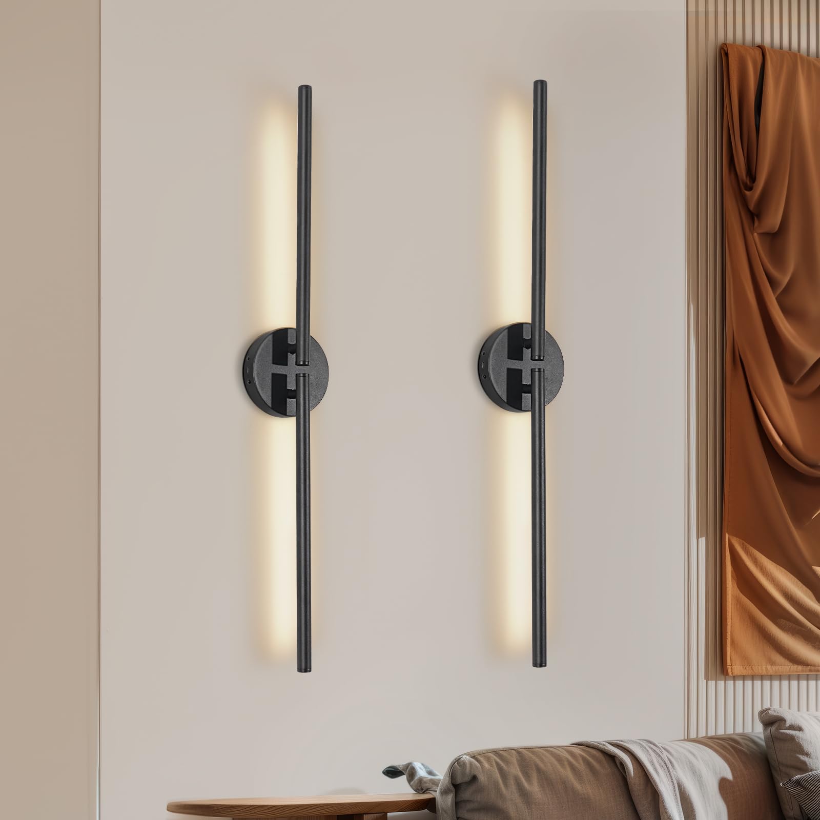 Dehobo Rechargeable Wall Lights with 6600mAh Battery 2 Packs, 77CM Rechargeable Lamp 3 Color Temperature with Remote Control, Battery Wall Lights Dimmable for Home Decor Bedroom Living Room