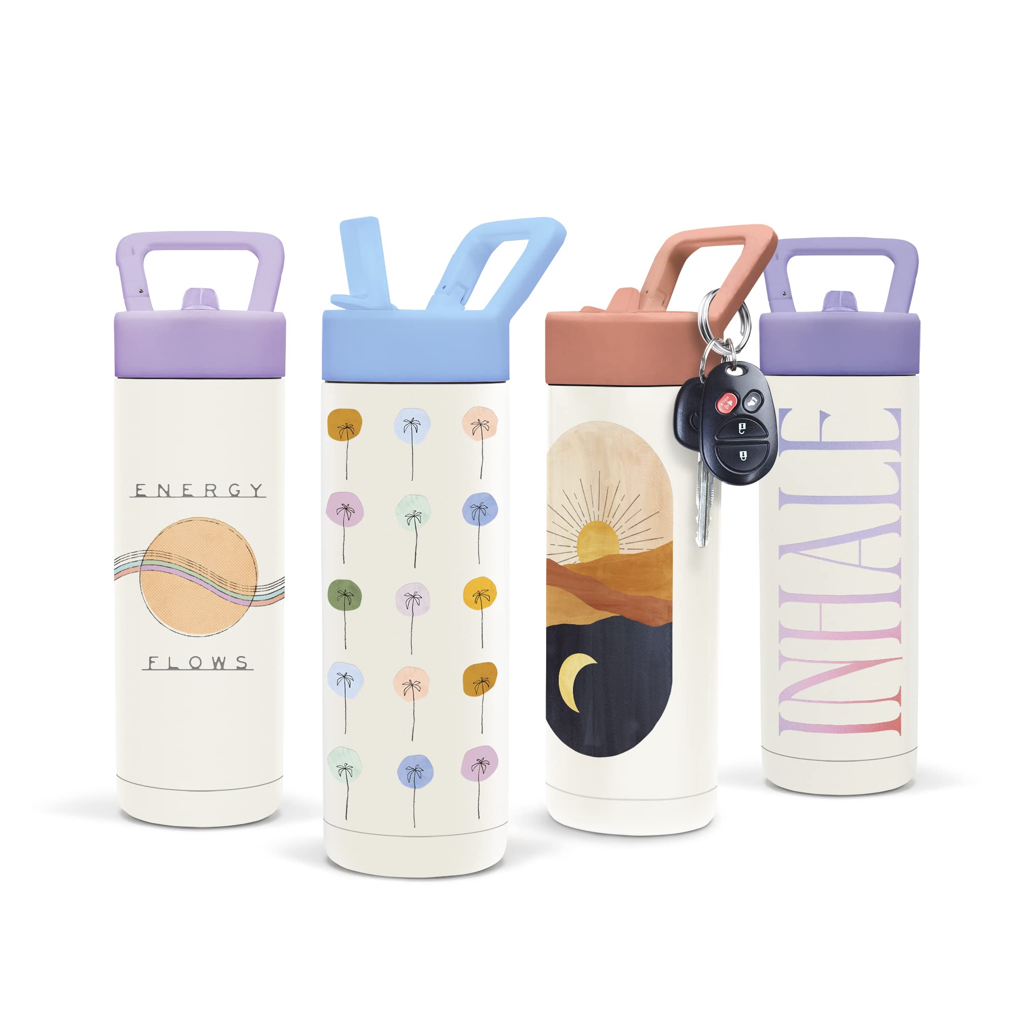 Studio Oh! Inhale Exhale Isolierte Wasserflasche mit Strohhalm, doppelwandige Edelstahl-Wasserflasche, 590 ml