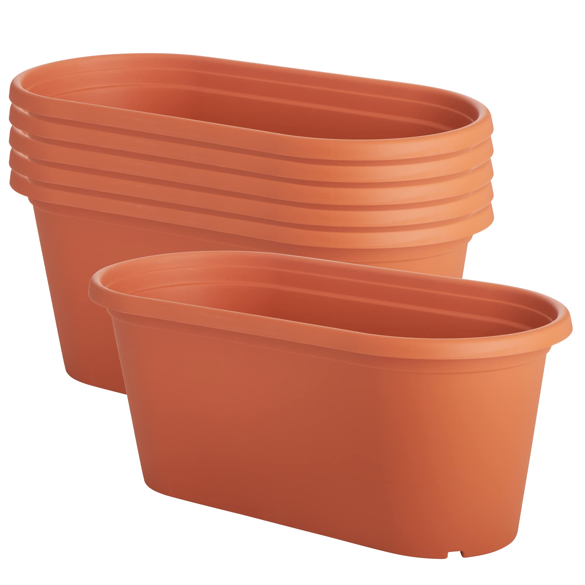 Clever Pots Jardiniere Plastique, Bac a Fleurs Rectangulaire 50cm, 6X Jardinières Extérieures et Interieures avec Drainage pour Fleurs et Plantes, Balcon, Serre, Jardin, Veranda, Patio - Terracotta