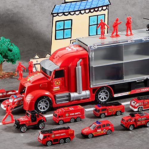 Joyin 25 In 1 Die-Cast Fire Truck Vehicle Toy Set With Sounds And Lights, Fire Engine Vehicles In Carrier Truck, Mini Rescue Emergency Fire Truck Car Toy, Birthday Gifts For Over 3 Years Old Boys #TOP7