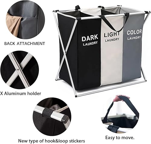 Miniatura 3 de Cesta clasificadora de 2 secciones, cesta plegable para ropa sucia con marco de aluminio para lavar tela sucia, juguetes, toalla, 23 x 14.9 x 22.8