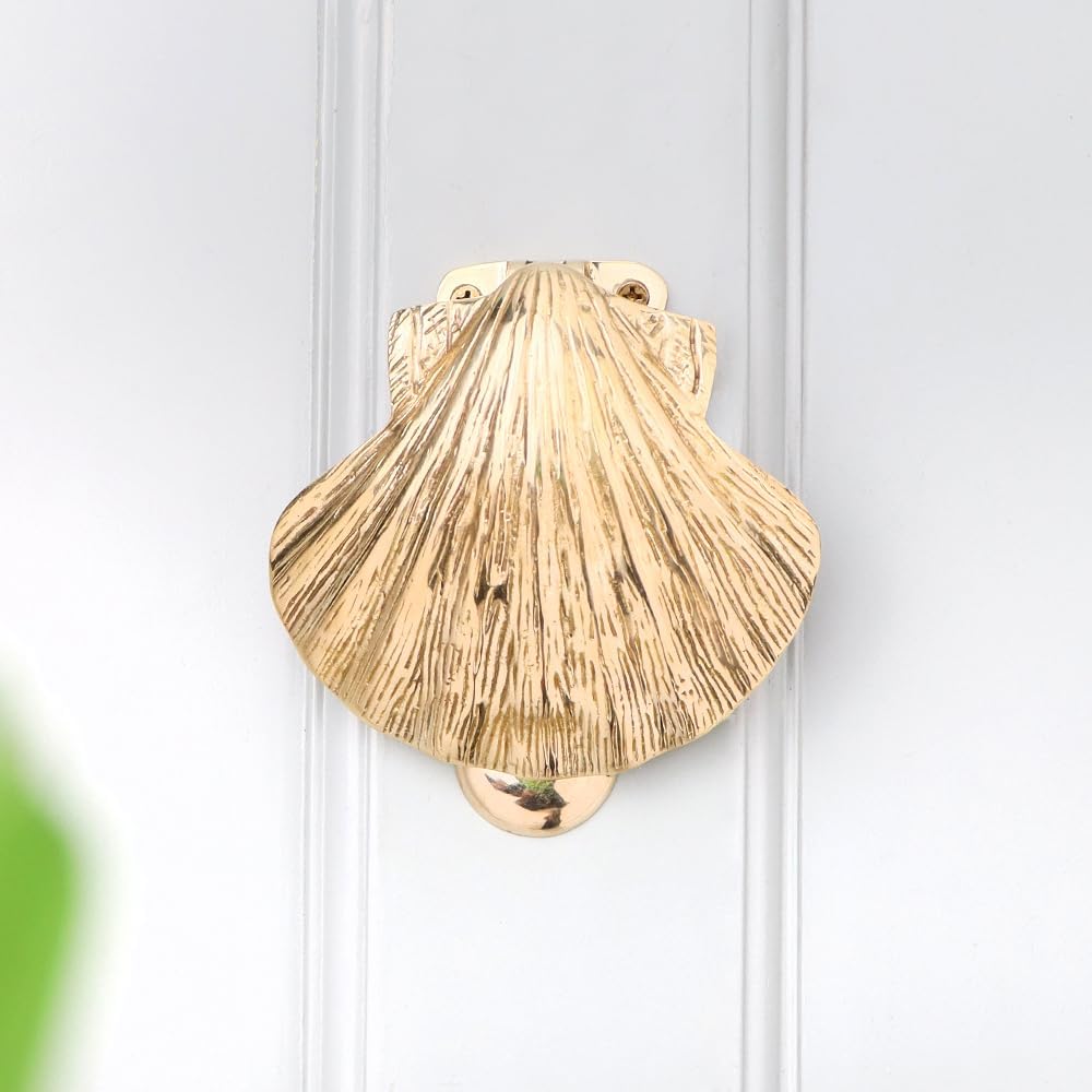 IndianShelf Unique Sea Shell Golden Door Knocker Decorative Solid Brass Door Knockers for Front Door Hardware