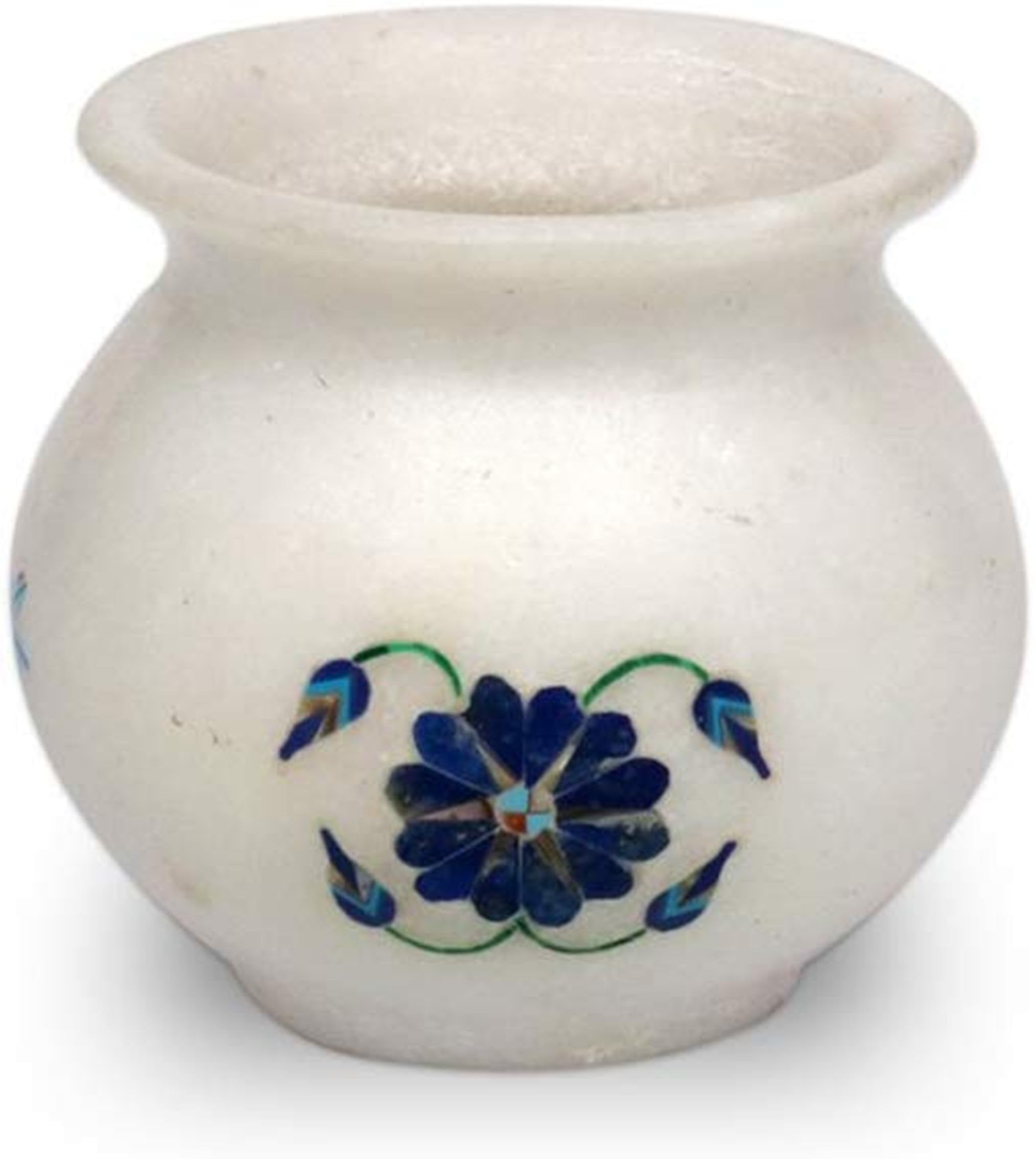 Pot de fleurs en marbre blanc et lapis-lazuli : le cadeau d'affaires et de crémaillère idéal