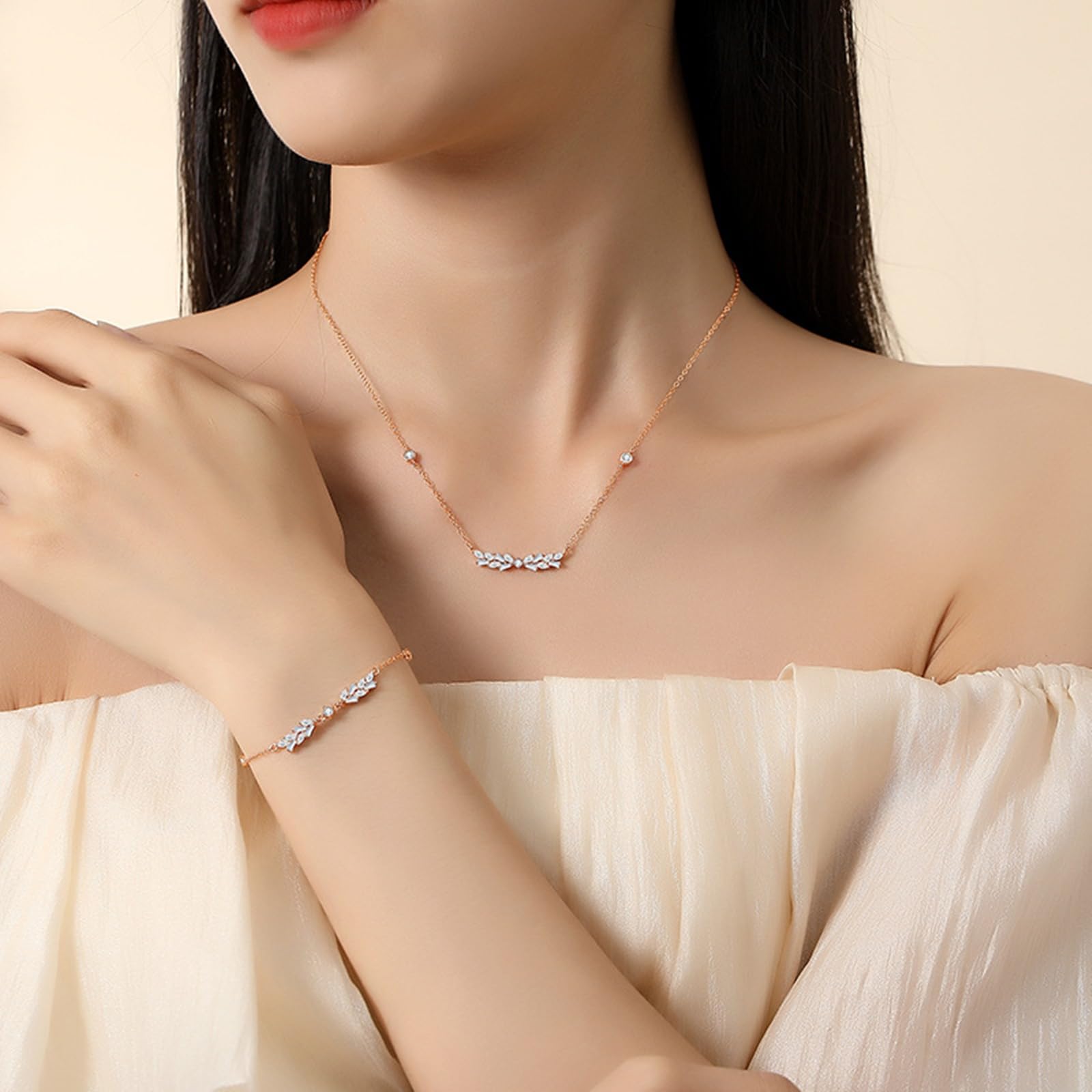 Ciondolo Collana Donna, Donna Oro Rosa Collana a Forma di Grano con Ciondolo in moissanite, Lunghezza 40+5cm