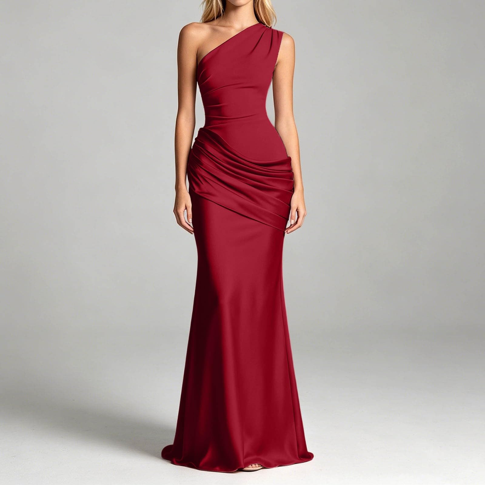 Robe de Soirée Femme Longue Satin Robe de Bal de Promo Asymétrique Chic et Elegante Maxi Dress Sans Manches Robes Demoiselle D'honneur Taille Haute Cocktail Festive Dress pour Ceremonie Mariage Fête