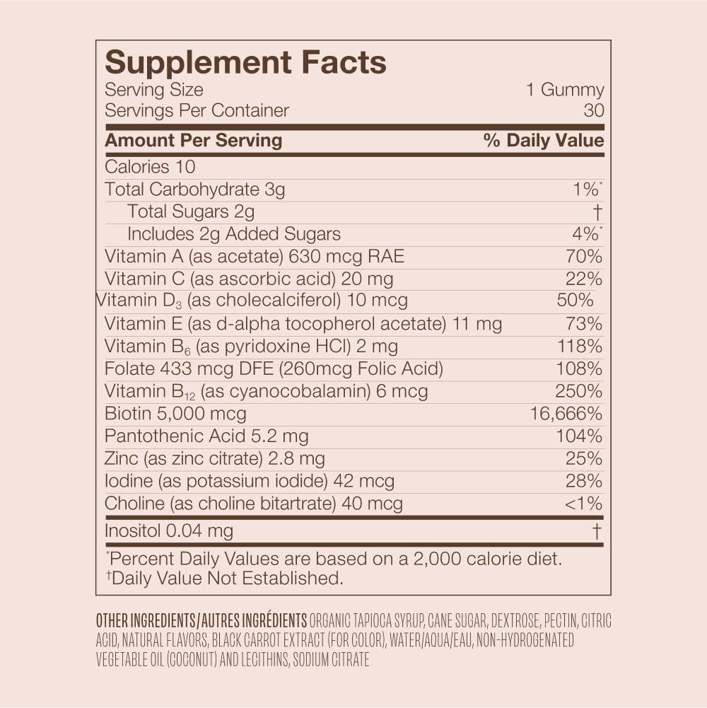 VEGAMOUR GRO Biotin Gummies, Strawberry Flavor with 5000 mcg Biotin, Supports Healthy Hair Vegan Gummies with Vitamins A, B, C, E, B-12 & More, 30 Ct - Image 7