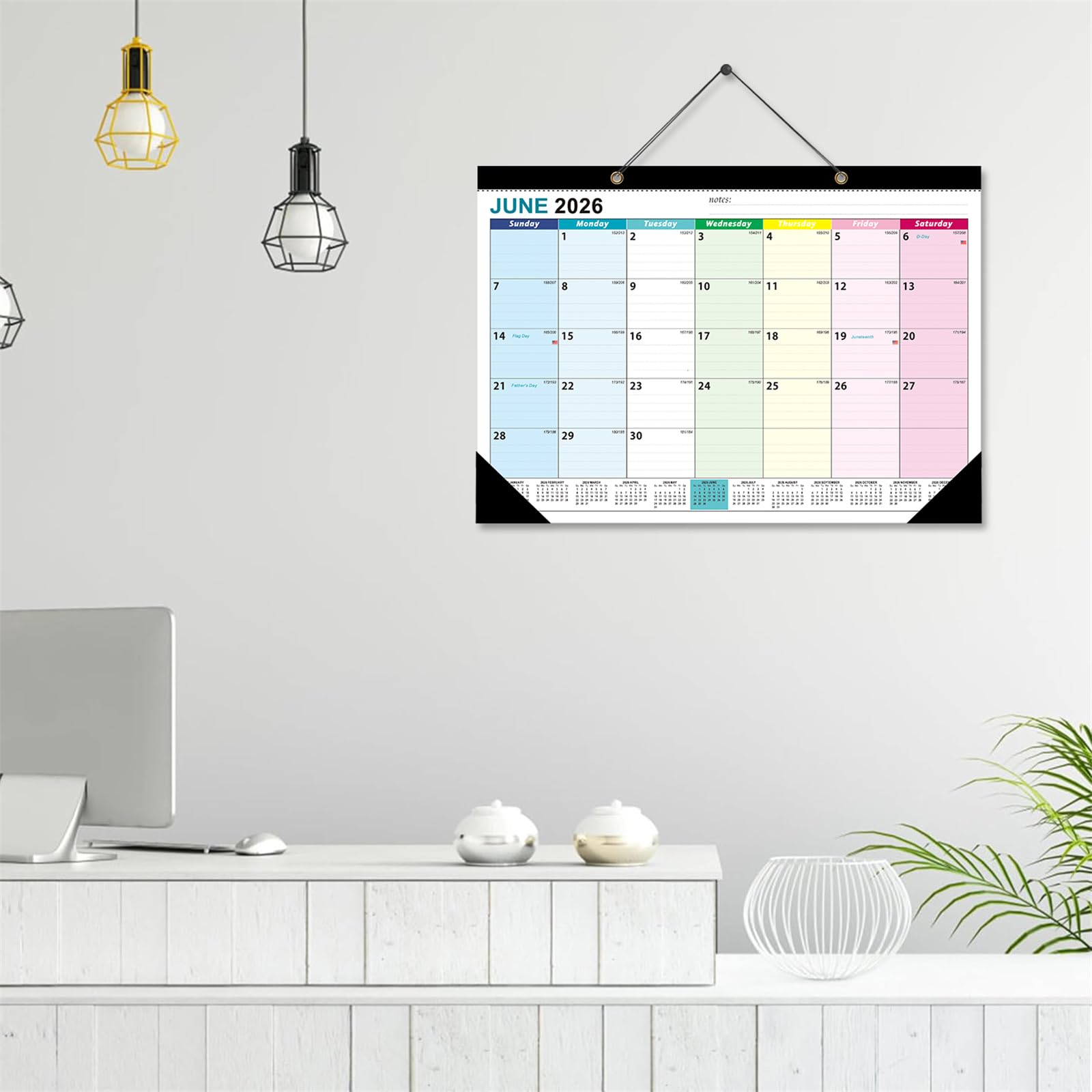 Calendrier mural 2026-2027 19 mois juin 2026 à décembre 2027, planificateur familial détachable pour bureau