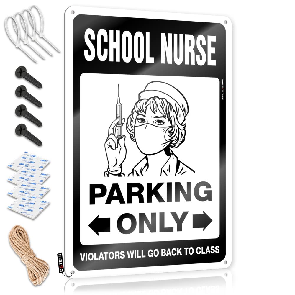 Fzfn Men's Colour School Nurse Parking Only Humor Matal Sign | Indie Decor Vintage Style Accessory Mancave Decoration Easy Hang(20X30cm)