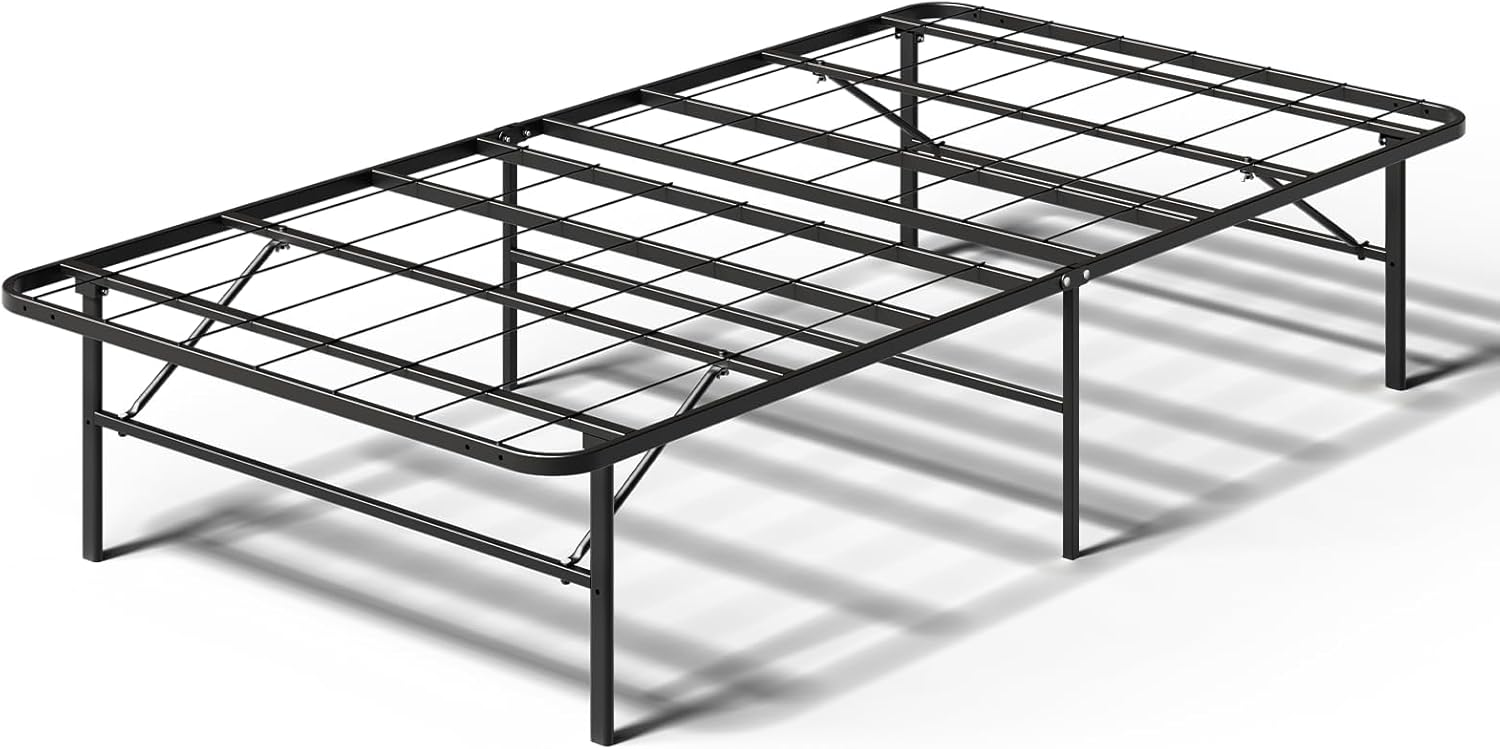 Folding Twin Bed Frame - Heavy Duty, 14" Storage, No Box Spring， Space-Saving, Tool-Free Assembly