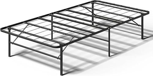 Vista 3 de Marco de cama plegable individual, plataforma de metal resistente con almacenamiento de 14 pulgadas, no necesita somier, fácil montaje sin