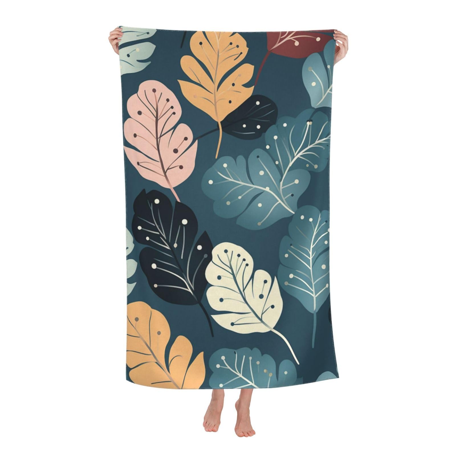 HLBSDM Luxury Cute Leaves Beach Towel 52 x 32 in Vacation Essentials Quick Dry Sand Free Pool Swim Towel Super Absorbent Bath Towels Oversized Gym Towels Travel Blanket Gift