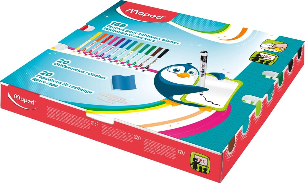 Maped Marker 'Peps Dry Erase Markers School Pack, Bullet Tip, Assorted Colors, Pack of 168 (MAP741804)