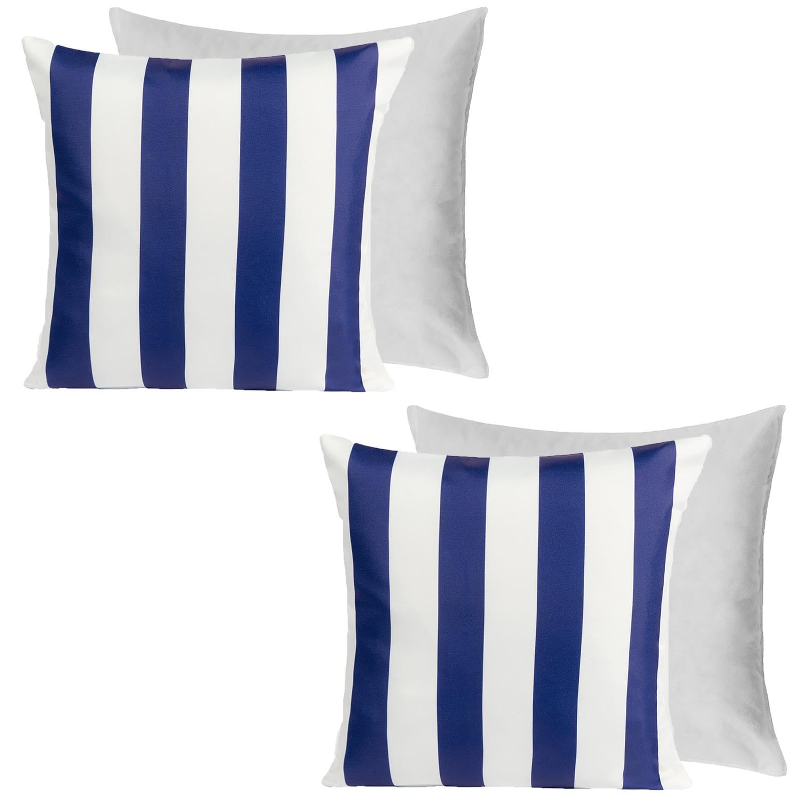 OHSOutdoor Cushions for Garden Furniture Stripe, 45cm x 45cm Cushions with Covers Included Water Resistant Super Soft Comfy Decorative, Navy/White Pack of 2