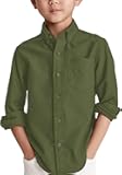 Boys' Long Sleeve Dress Shirts Classic Collared Button-Down Tshirt Solid Cotton Top with Chest Pocket