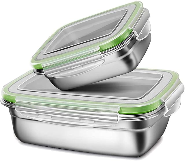 G.a HOMEFAVOR Metal Lunch Box Containers Kids Stainless Steel Lunch Box Food Salad Sandwich Storage for Adults Set of 2 (350ml+850ml), Green