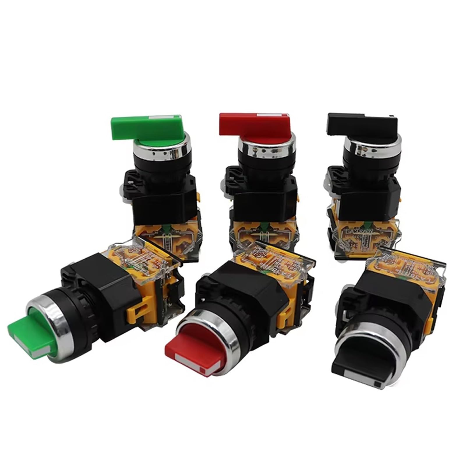 Interruptor giratorio LA38-11X2 con enclavamiento momentáneo, 2 o 3 posiciones, DPST, 10 A, 400 V, interruptor de encendido, 1 unidad(Green short handle,(Momentary) Reset,2 Position)