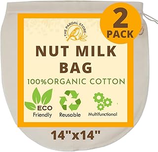 2023 NEW - 2 Pcs 14"x14" Nut Milk Bag - 100% Organic Unbleached Cotton Cheesecloth Bags/Food Strainer, Reusable for Straining Oat Milk, Almond Milk, Cheese making, Celery Juice Nut Bag