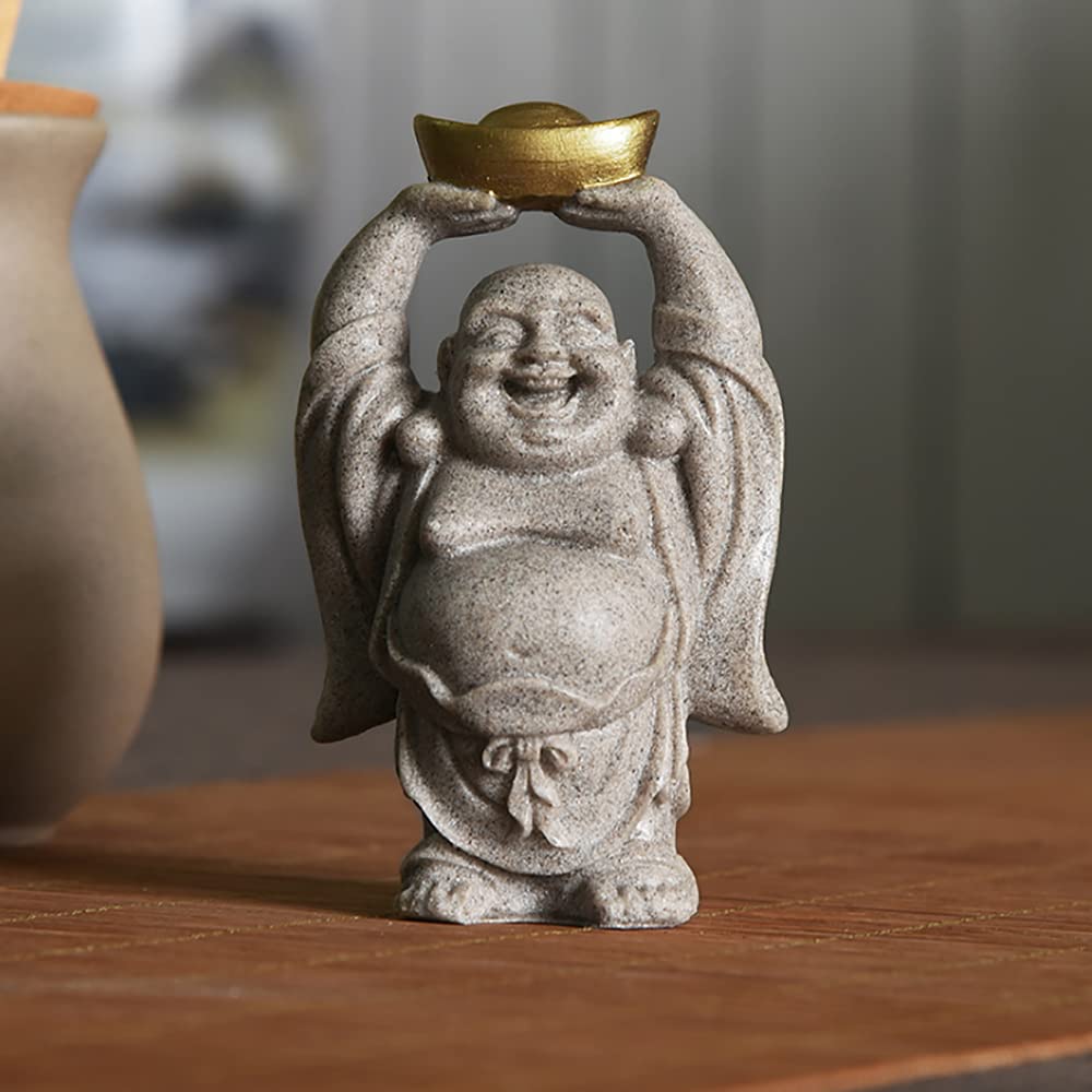 Statuette Bouddha Maitreya Souriant - Déco Céramique Zen Pour Intérieur Ou Jardin (Bleu)