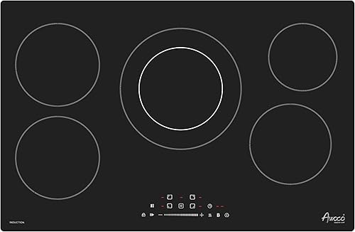 Awoco Placa de cocina de cerámica de 36 pulgadas, estufa eléctrica de 9100 W con 5 quemadores con cable duro, temporizador digital de 9 niveles de